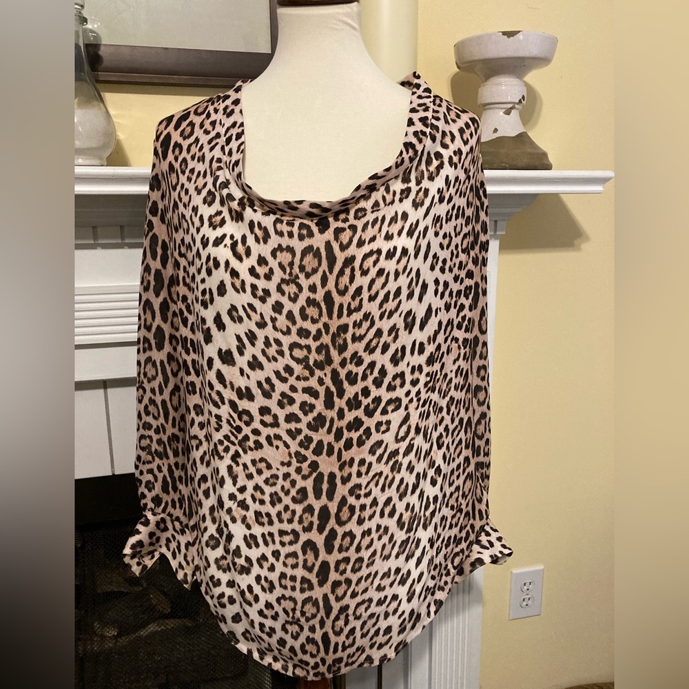 Haute Hippie Animal Print Leopard Black and Brown Top, 100% Silk, Small